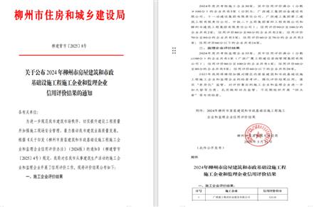 冶建位列榜首！2024年度柳州市施工企業(yè)信用評價結(jié)果公布